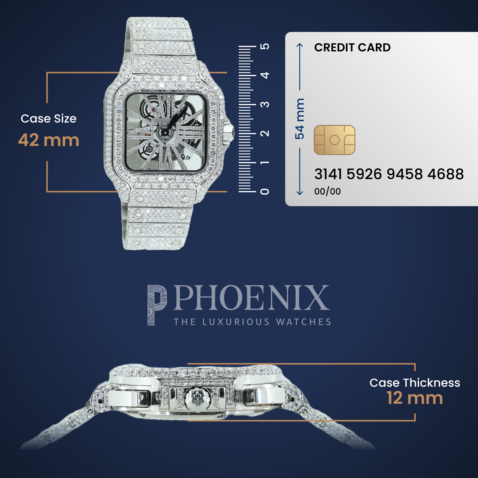 Cartier Santos Fully Iced Out Dual Tone Yellow Gold And White Gold Roman Dial Block Link Strap Moissanite Diamond Watch