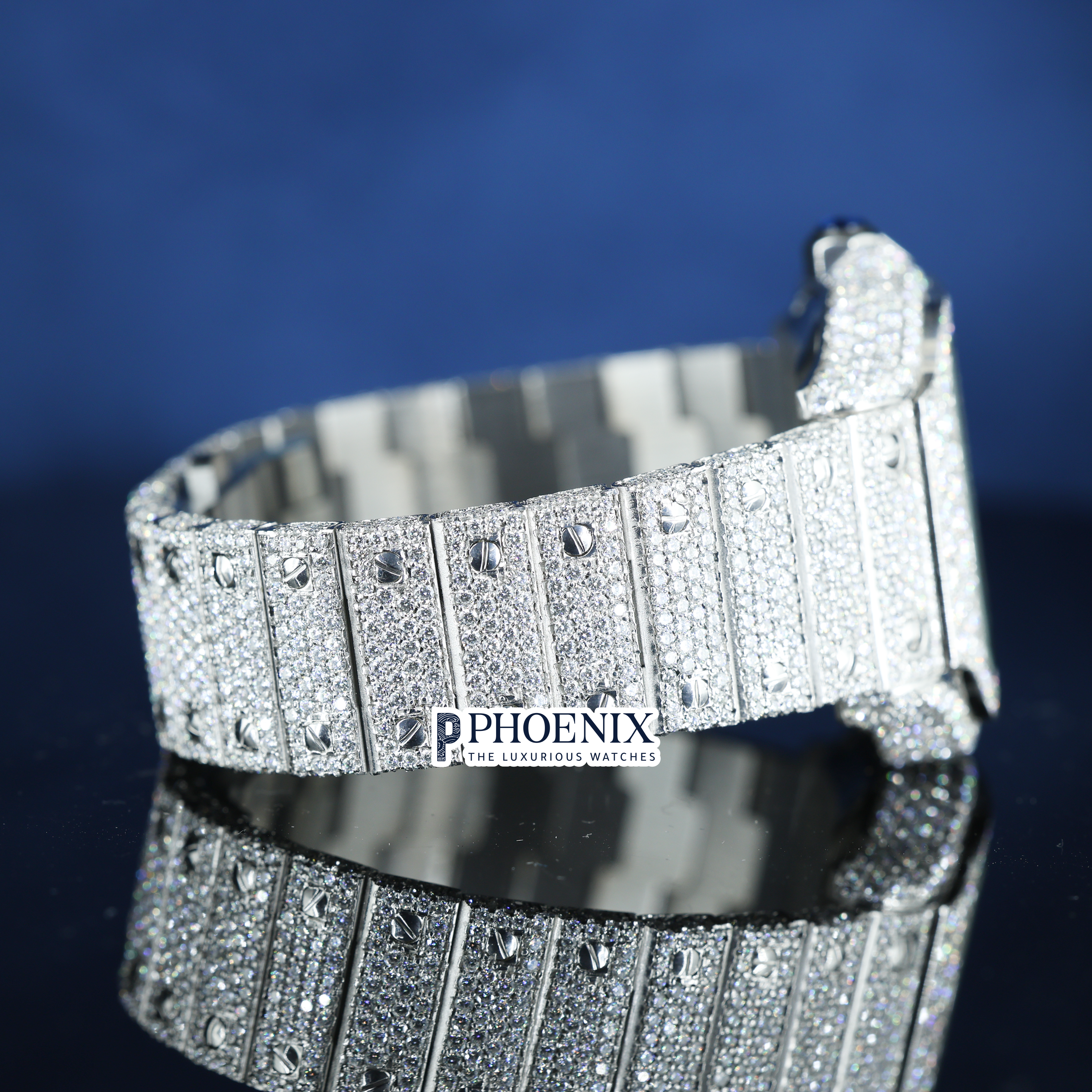 Cartier Fully Iced Out Rainbow Roman Numerals Dial Premium Mossainite Diamond Watch