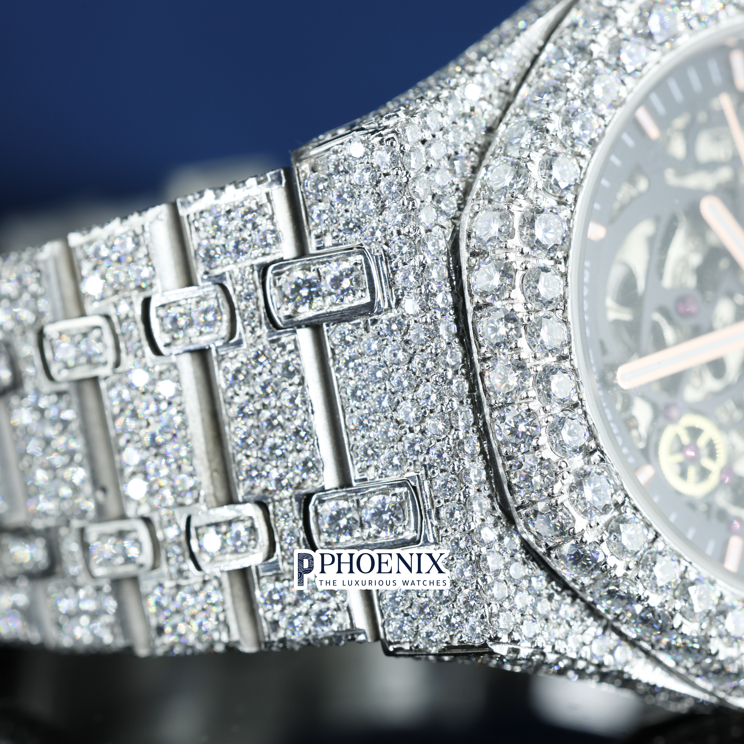 AP Skeleton Black Dial Full Iced Out Mossainite Diamond Watch