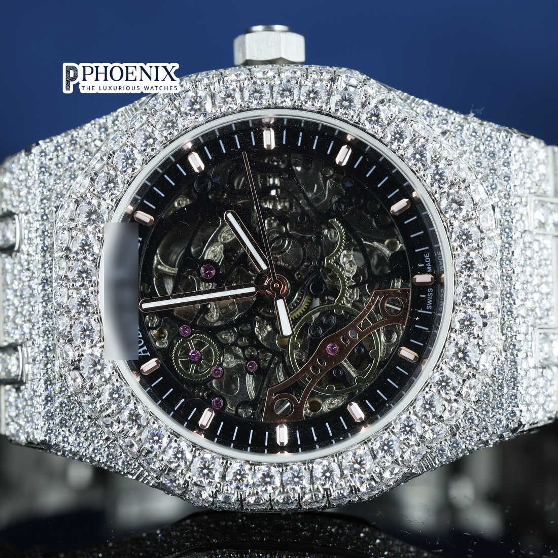 AP Skeleton Black Dial Full Iced Out Mossainite Diamond Watch