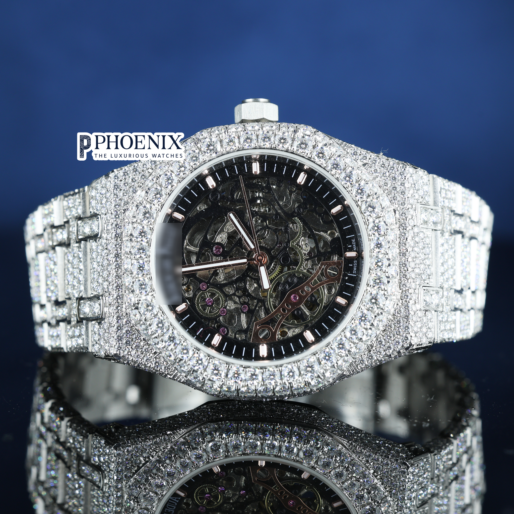 AP Skeleton Black Dial Full Iced Out Mossainite Diamond Watch