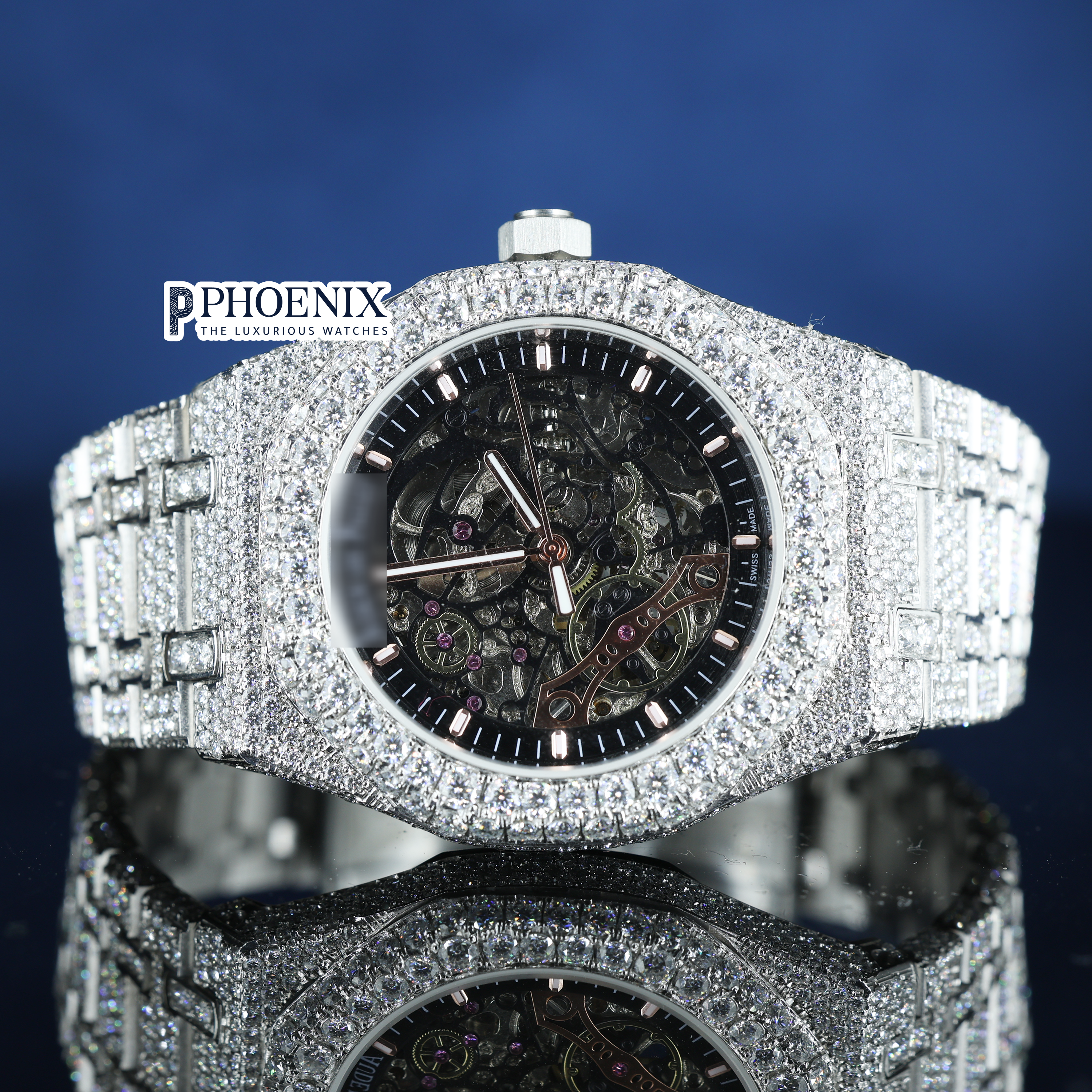 AP Skeleton Black Dial Full Iced Out Mossainite Diamond Watch