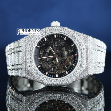 AP Skeleton Black Dial Full Iced Out Mossainite Diamond Watch