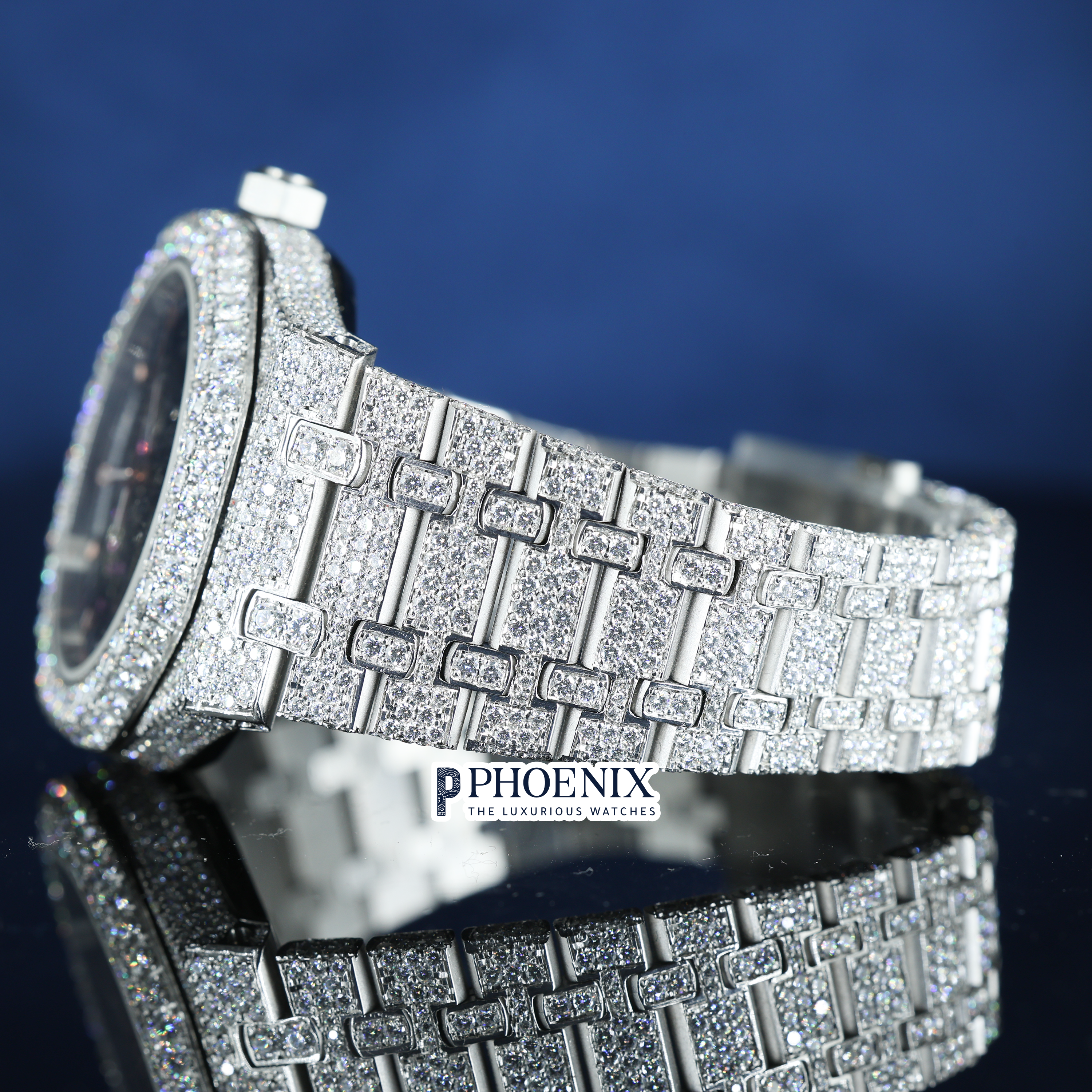 AP Skeleton Black Dial Full Iced Out Mossainite Diamond Watch