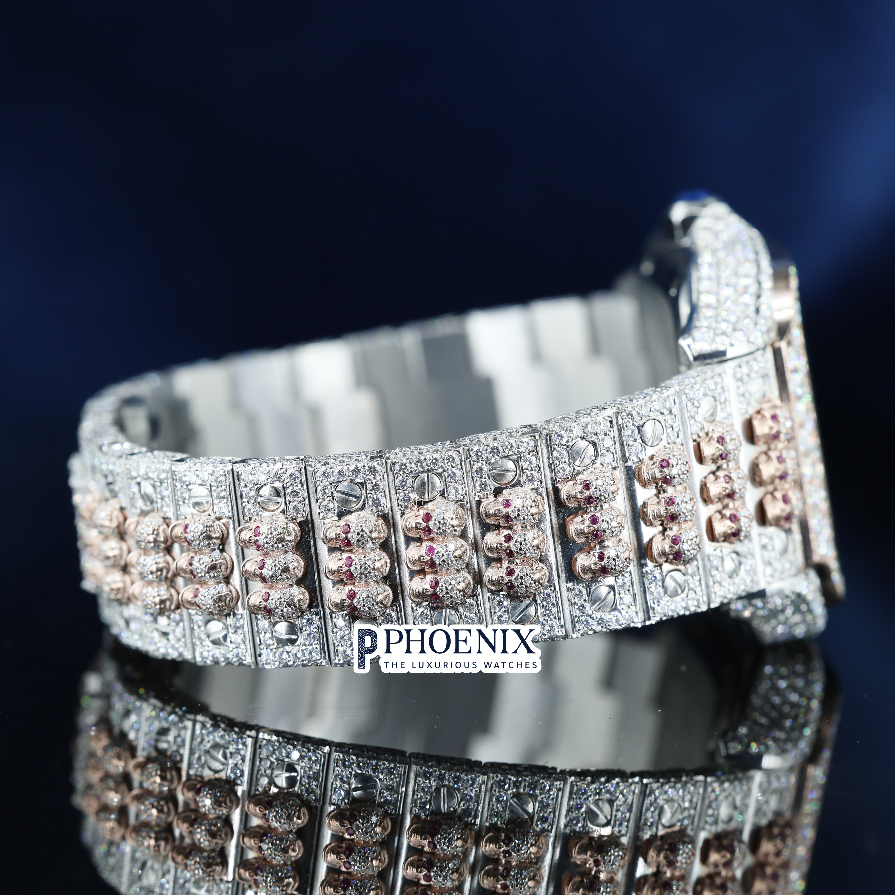 Cartier Santos Black Roman Numerals Dial Two Tone Block Link Strap Moissanite Watch