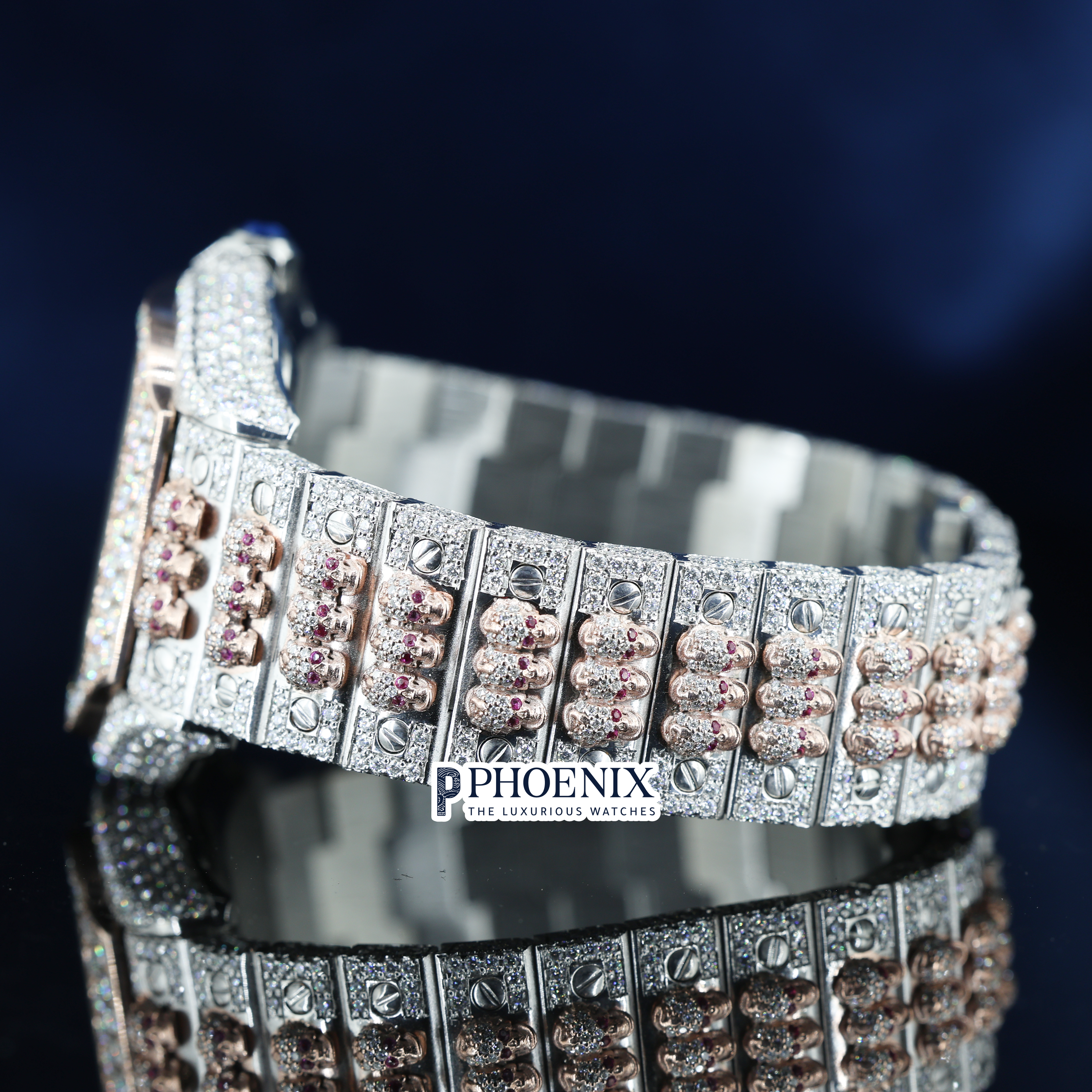 Cartier Santos Black Roman Numerals Dial Two Tone Block Link Strap Moissanite Watch