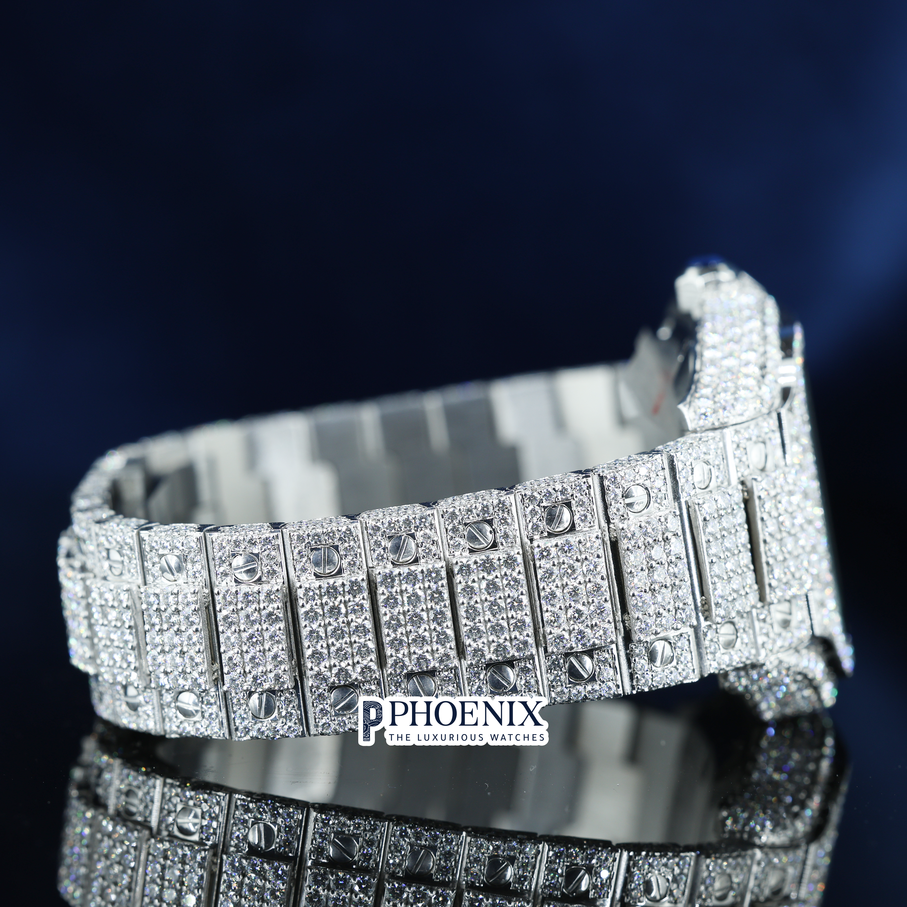 Cartier Santos Fully Iced Out White Roman Dial Block Link Strap Moissanite Diamond Watch