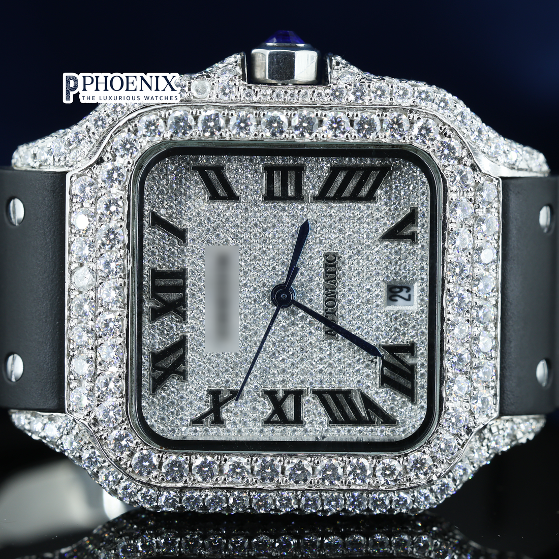 Cartier Semi Iced Out Diamond Roman Dial White Gold Mossainite Diamond Watch