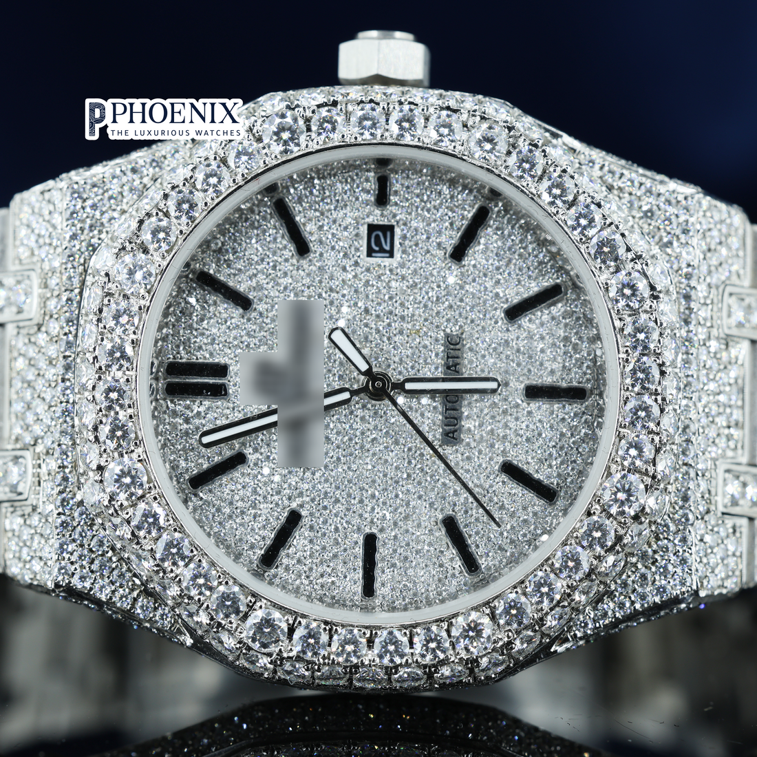 Fully Bust Down Black Stick Markers AP Moissanite Diamond Watch