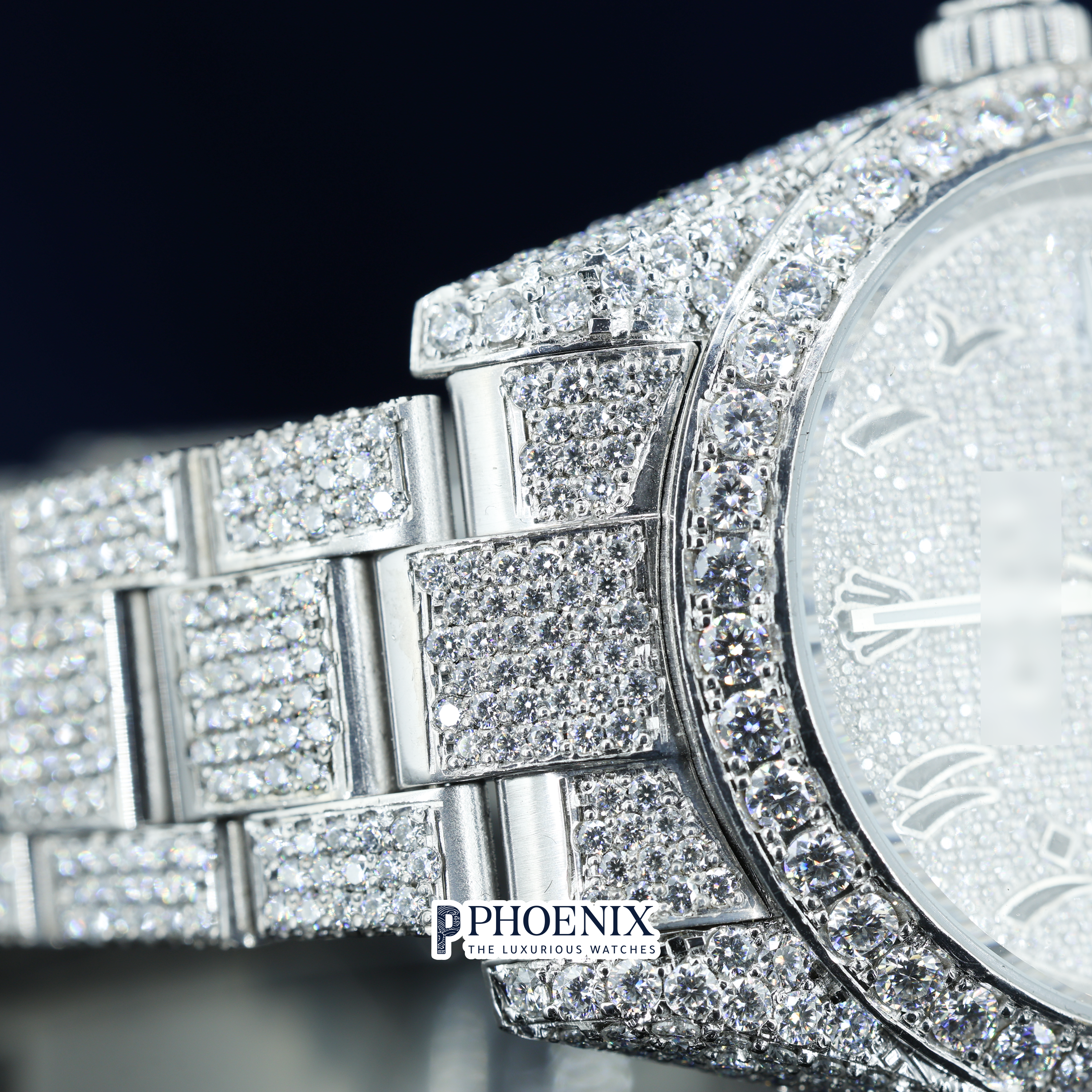 Rolex fully-diamond studded Arabic Numerals Dial Full Iced Out Moissanite Watch