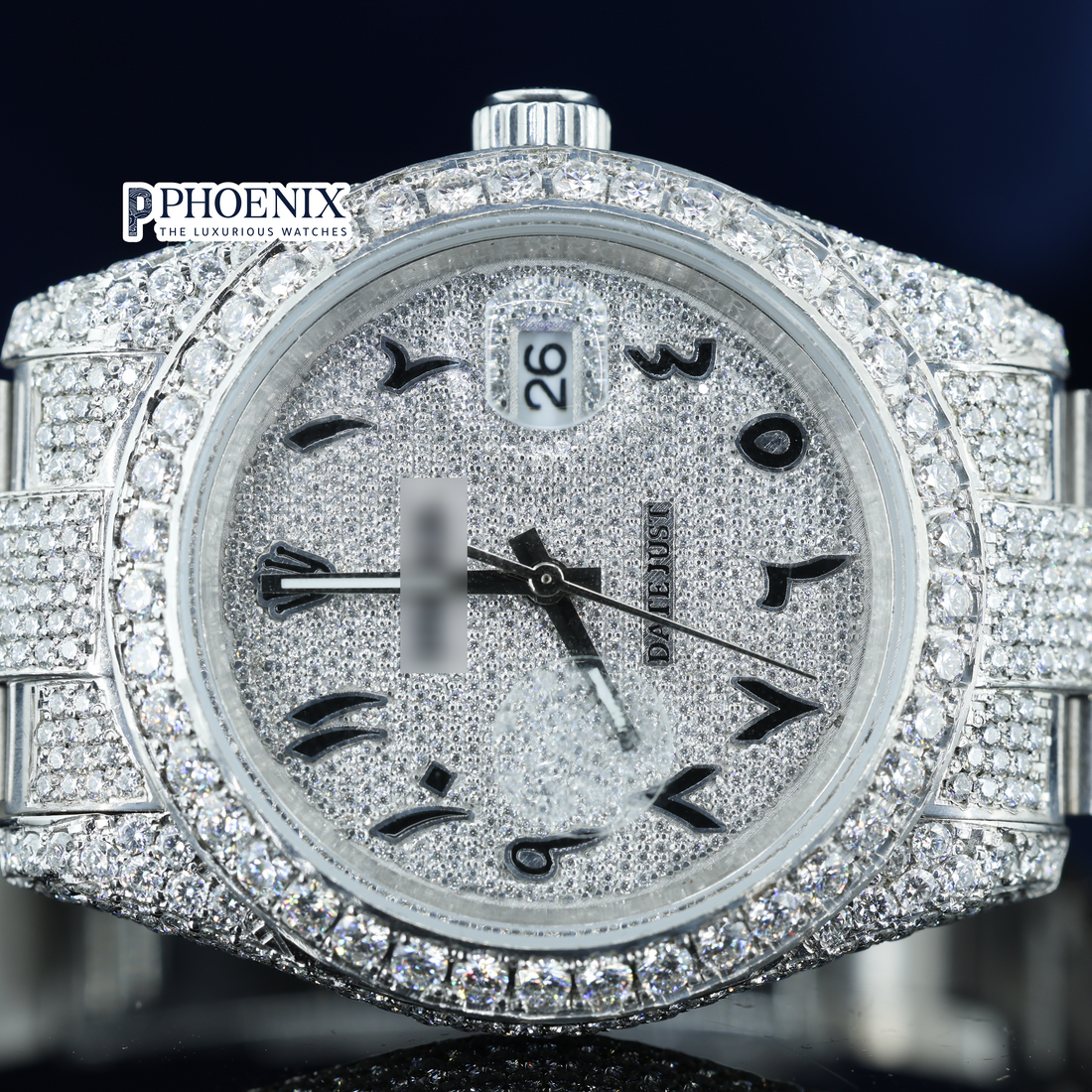 Rolex fully-diamond studded Arabic Numerals Dial Full Iced Out Moissanite Watch