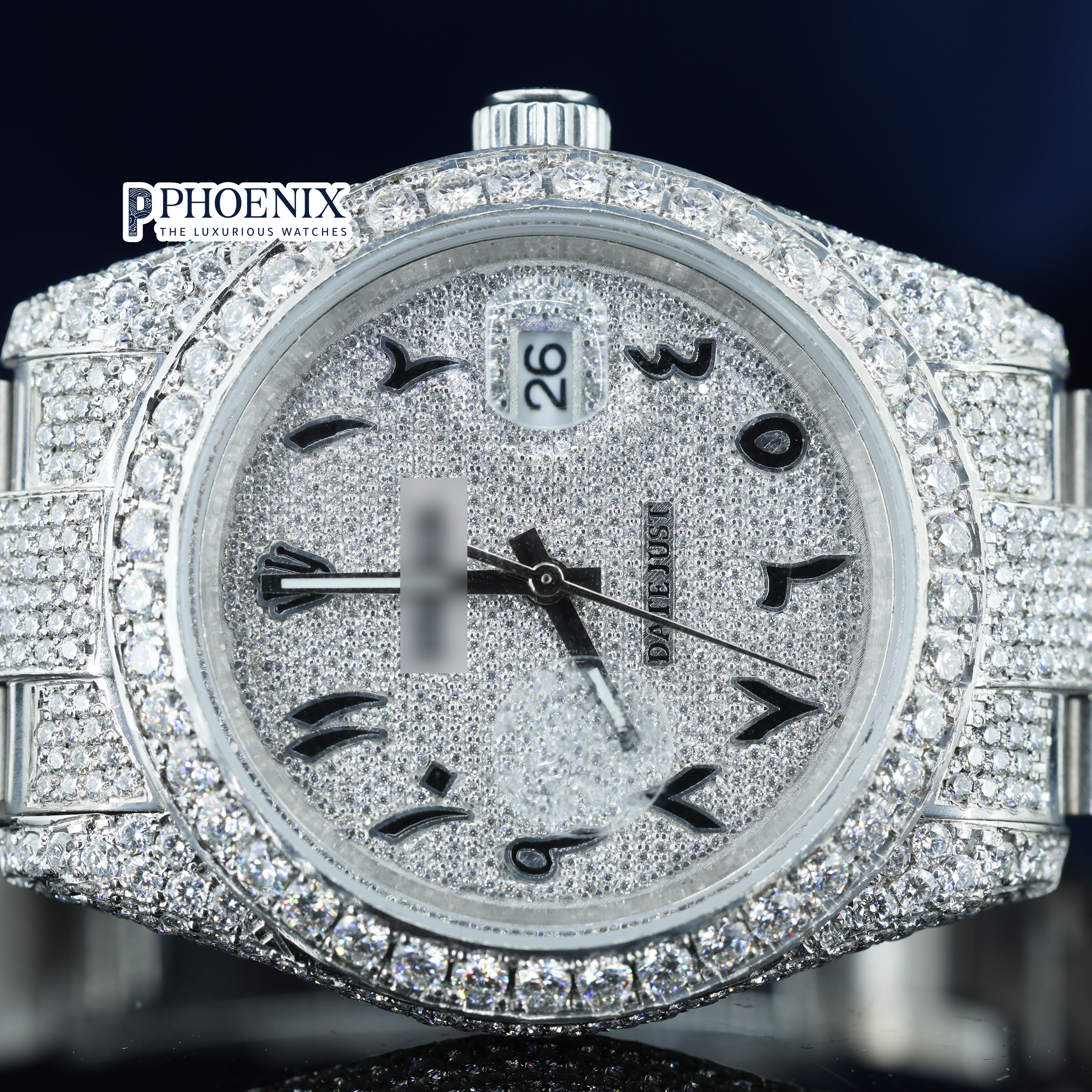 Rolex fully-diamond studded Arabic Numerals Dial Full Iced Out Moissanite Watch