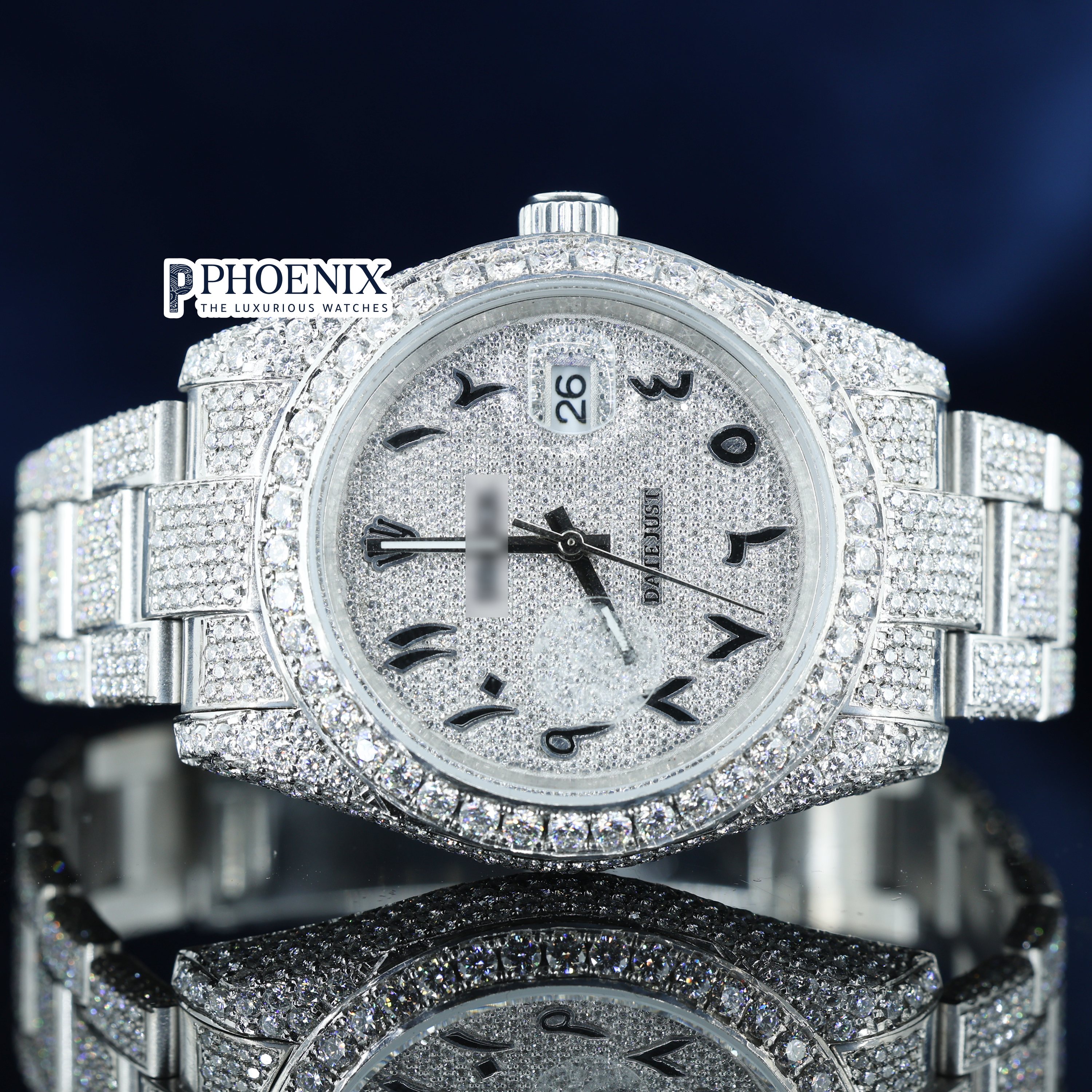 Rolex fully-diamond studded Arabic Numerals Dial Full Iced Out Moissanite Watch