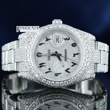 Rolex fully-diamond studded Arabic Numerals Dial Full Iced Out Moissanite Watch