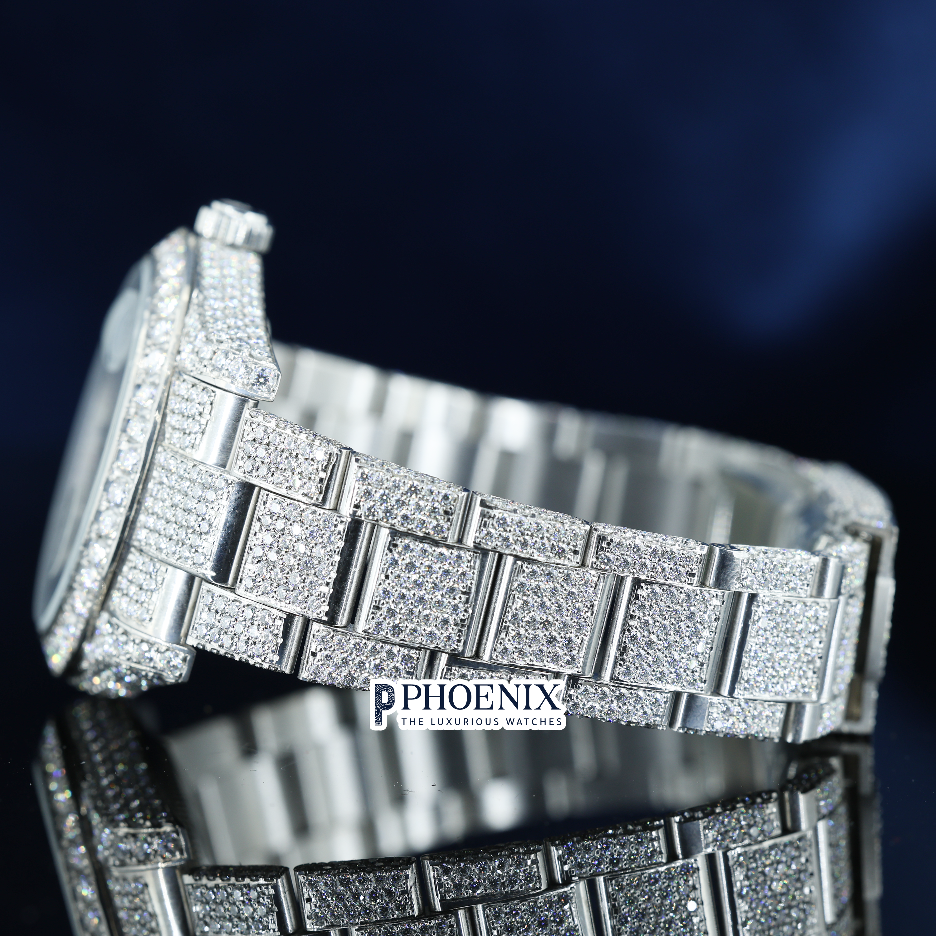 Rolex fully-diamond studded Arabic Numerals Dial Full Iced Out Moissanite Watch