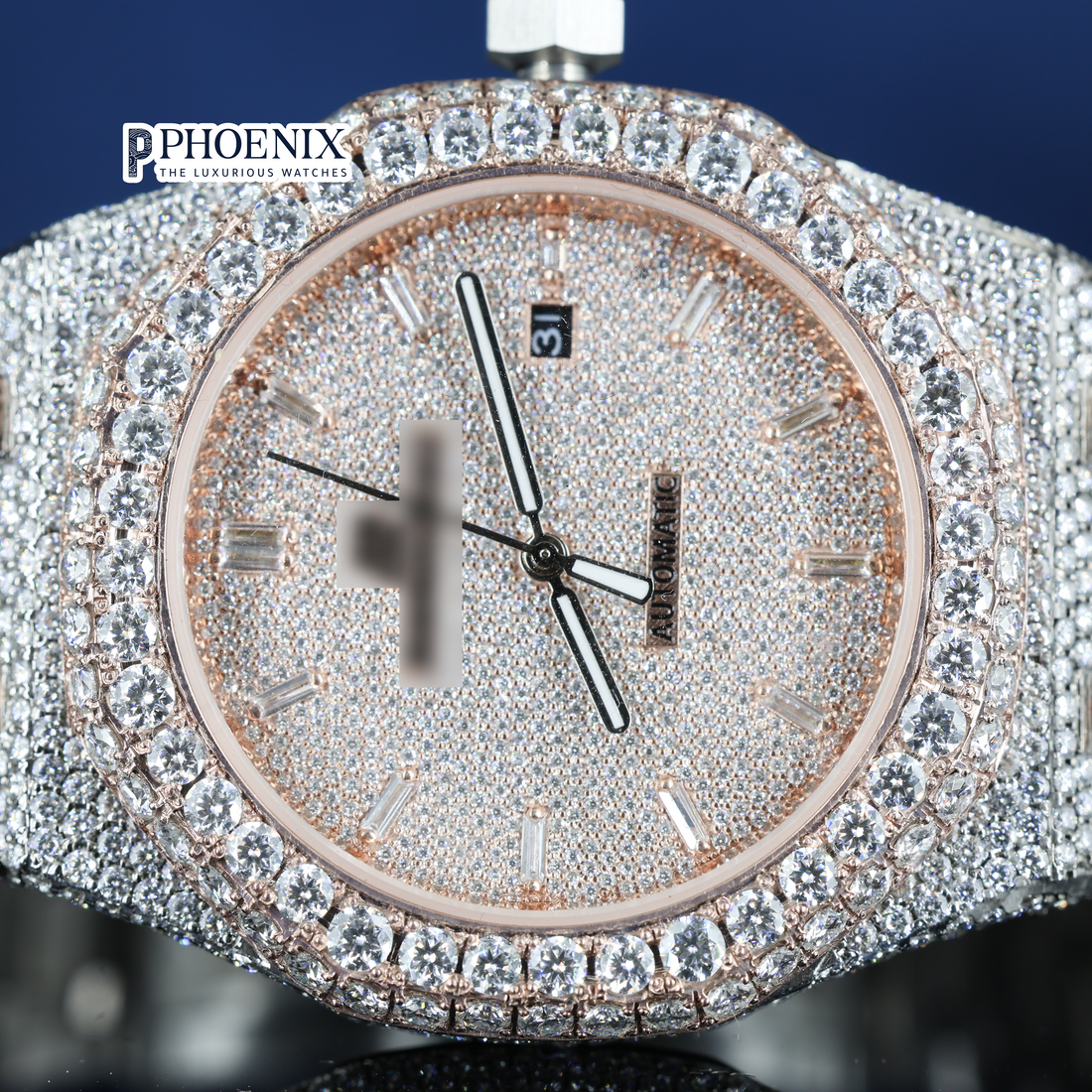 Bust Down AP Watch Two Tone Moissanite Diamonds 14K Gold VVS 41mm