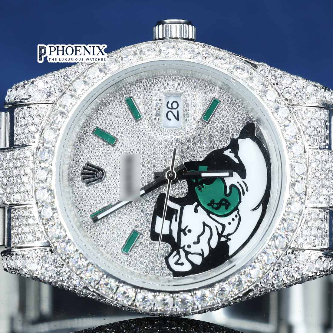 Rolex Limited Edition Diamond Numerals Dial Full Iced Out Royal Link Strap Moissanite Watch