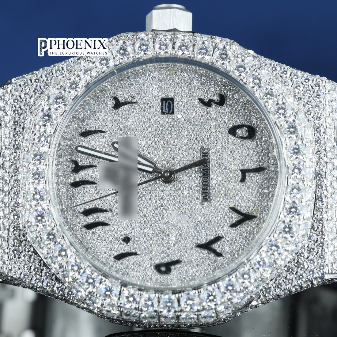 AP Black Arabic Numeral white Dial Fully Iced Moissanite Diamond Watch