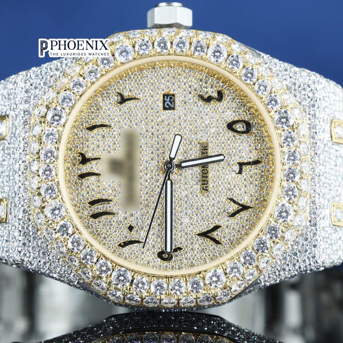 AP Two Tone Gold Dial Full Iced Out Moissanite Diamond Watch Arabic Digit