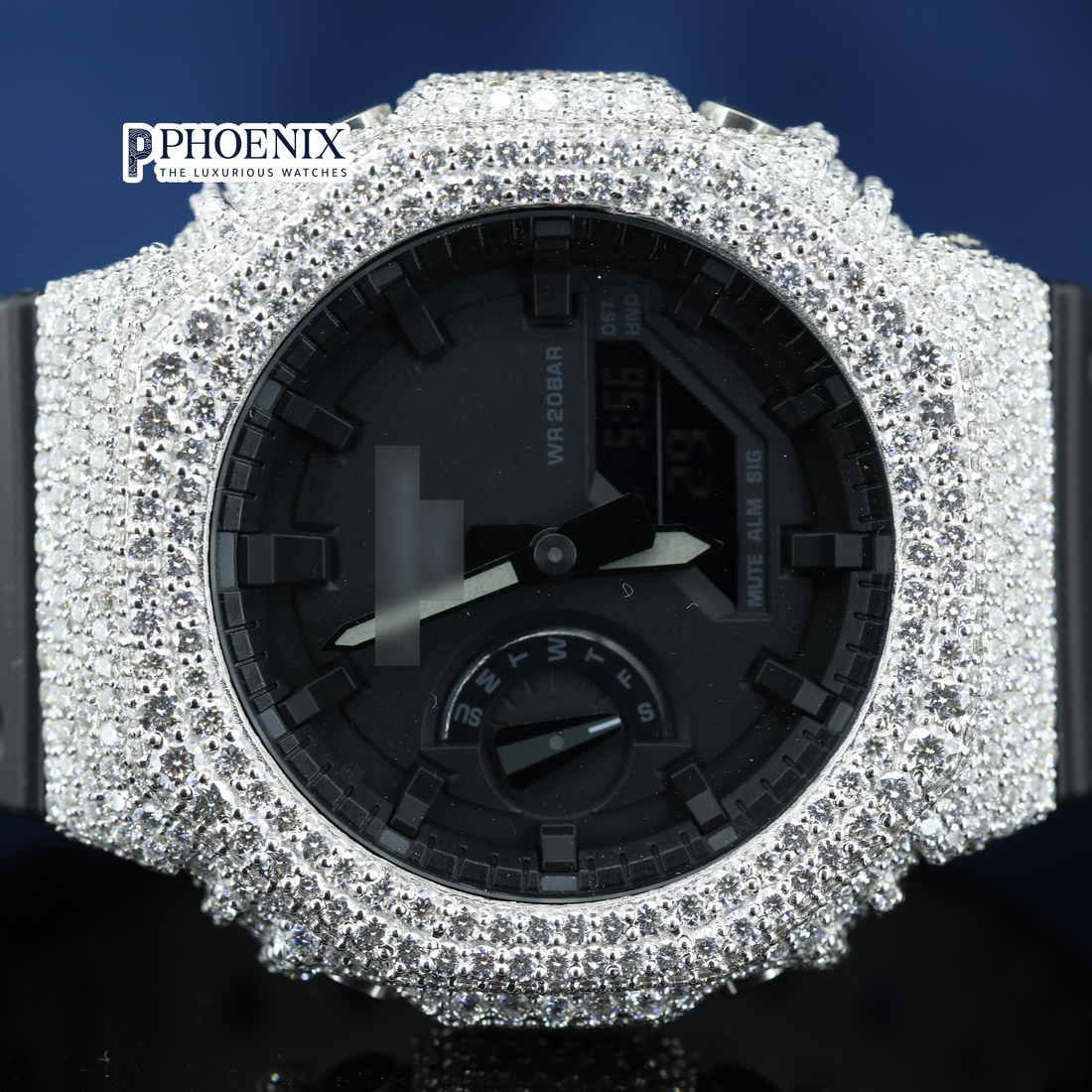Gshock Sports Edition Dual Tone Moissanite Diamond Digital Dial Full Iced Out Watch