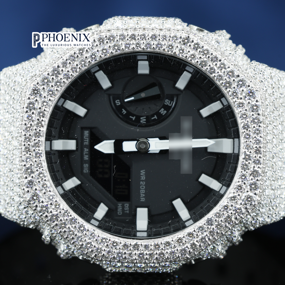 Gshock Sports Edition Black Tone Moissanite Premium Diamond Digital Dial Full Iced Out Watch