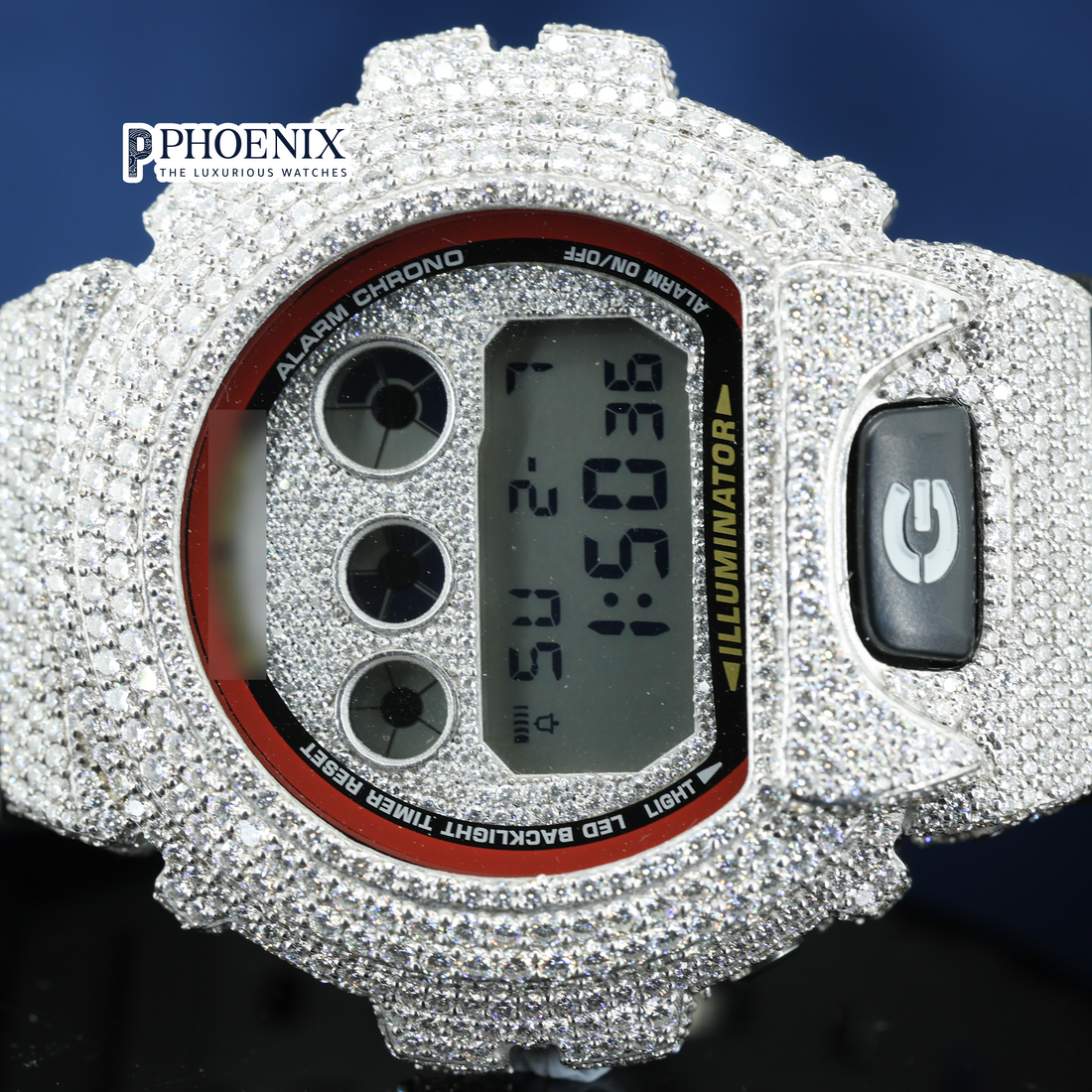 Gshock Sports Edition Full White Gold Moissanite Premium Diamond Digital Dial Full Iced Out Watch