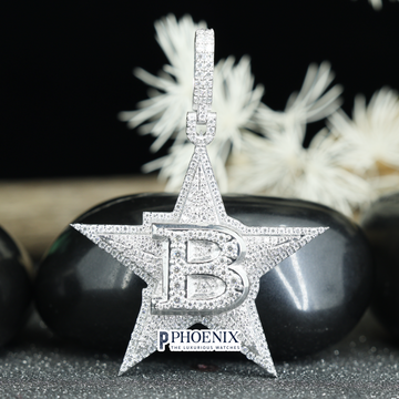 Custom VVS Personalized STAR B Pendant - Solid Sterling 925 Silver Bling Moissanite Diamonds