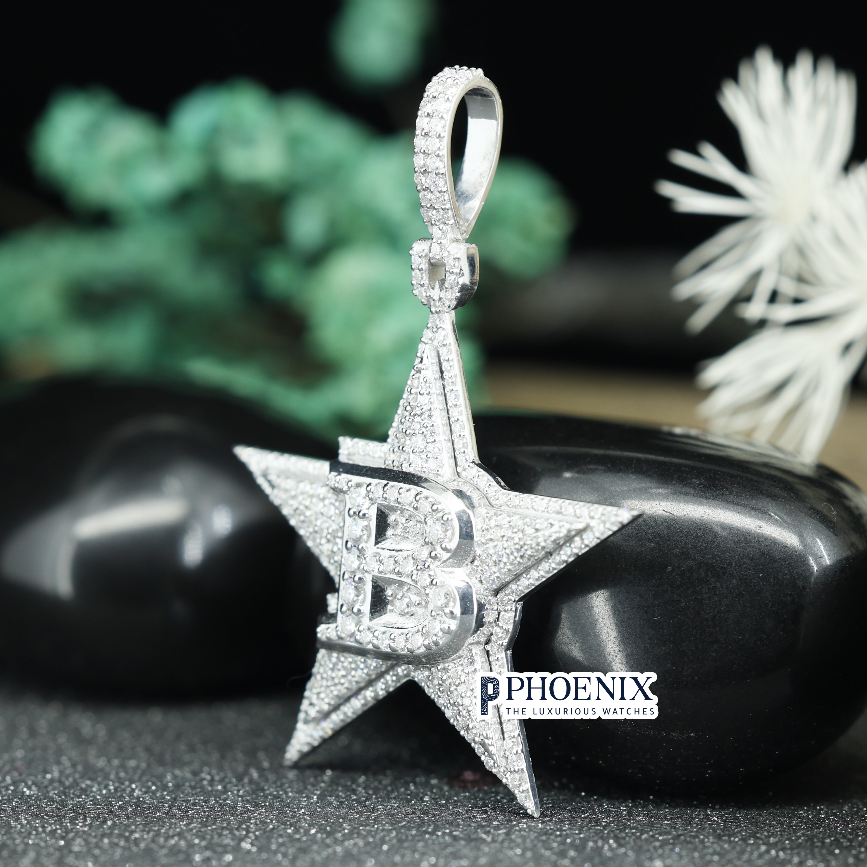 Custom VVS Personalized STAR B Pendant - Solid Sterling 925 Silver Bling Moissanite Diamonds