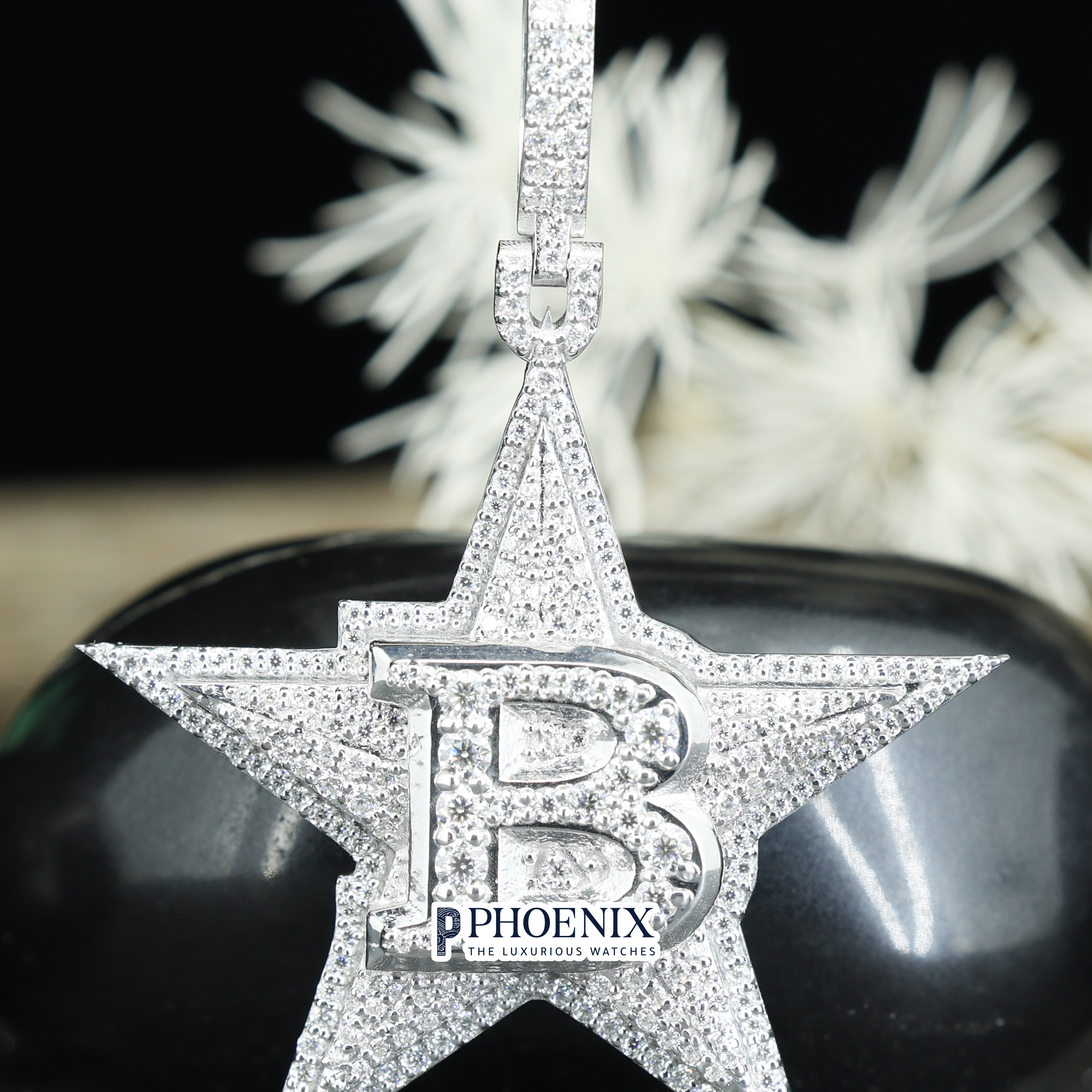Custom VVS Personalized STAR B Pendant - Solid Sterling 925 Silver Bling Moissanite Diamonds