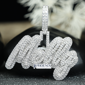 Bespoke VVS Moissanite Diamond Pendant - Iced Out Mally Lettering in Solid Sterling Silver