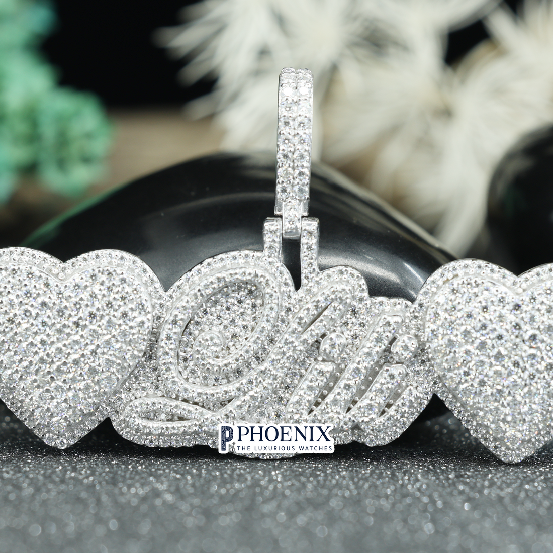 Personalized Iced Out LILI Name Pendant with Heart | VVS Moissanite Pendants Gift
