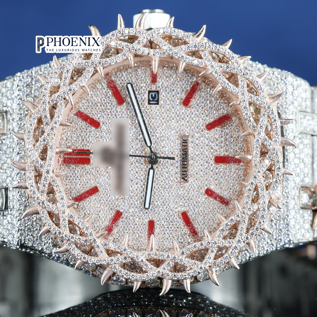 AP Jesus Thorn Two Tone Rose Gold Roman Numerals Moissanite Diamond Watch