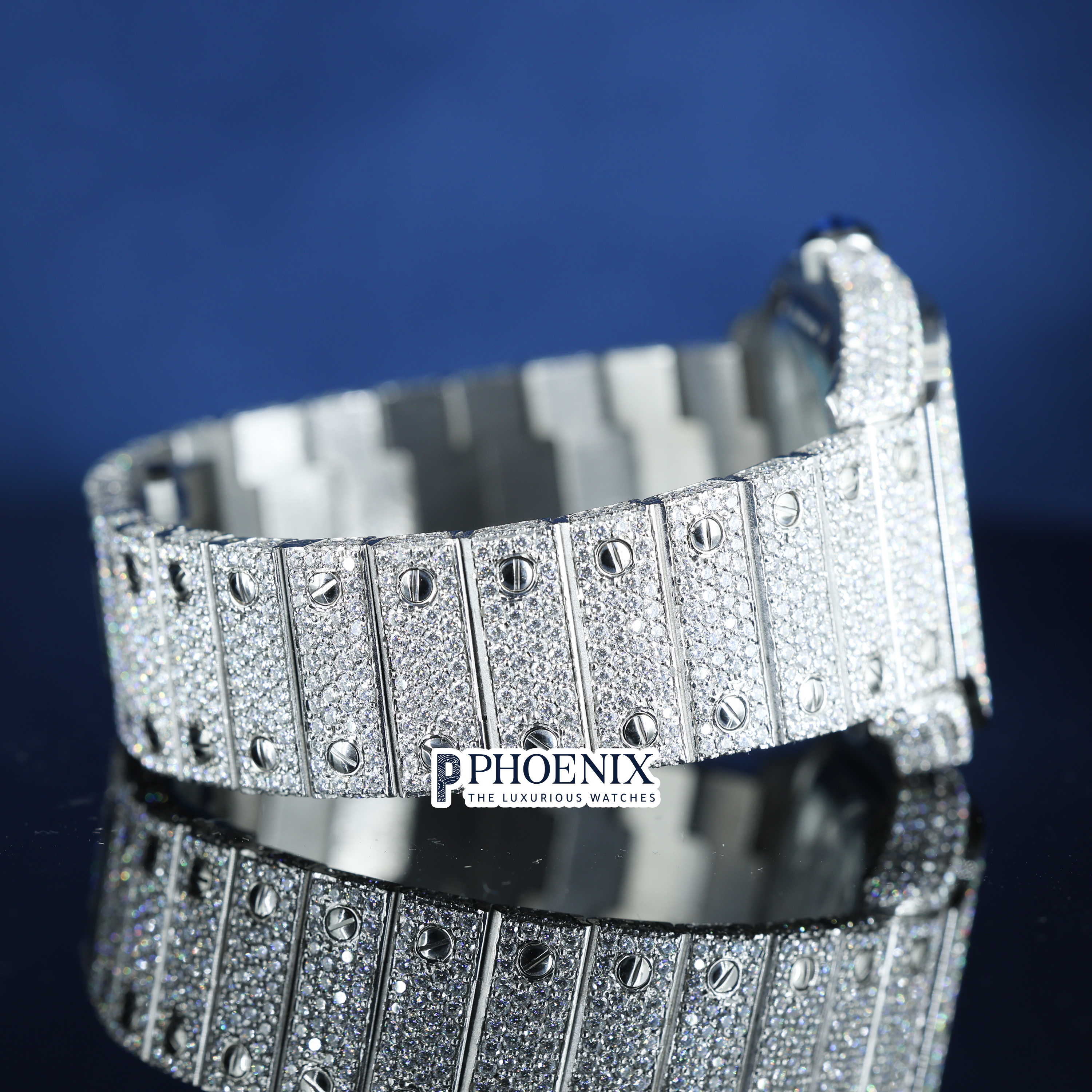 Cartier Fully Iced Out Skeleton Dial White Gold Diamond Bar Strap Moissanite Watch