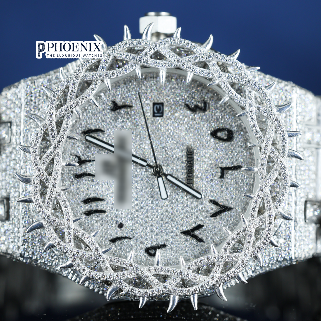 AP Jesus Thorn Silver Roman Numerals Moissanite Diamond Watch
