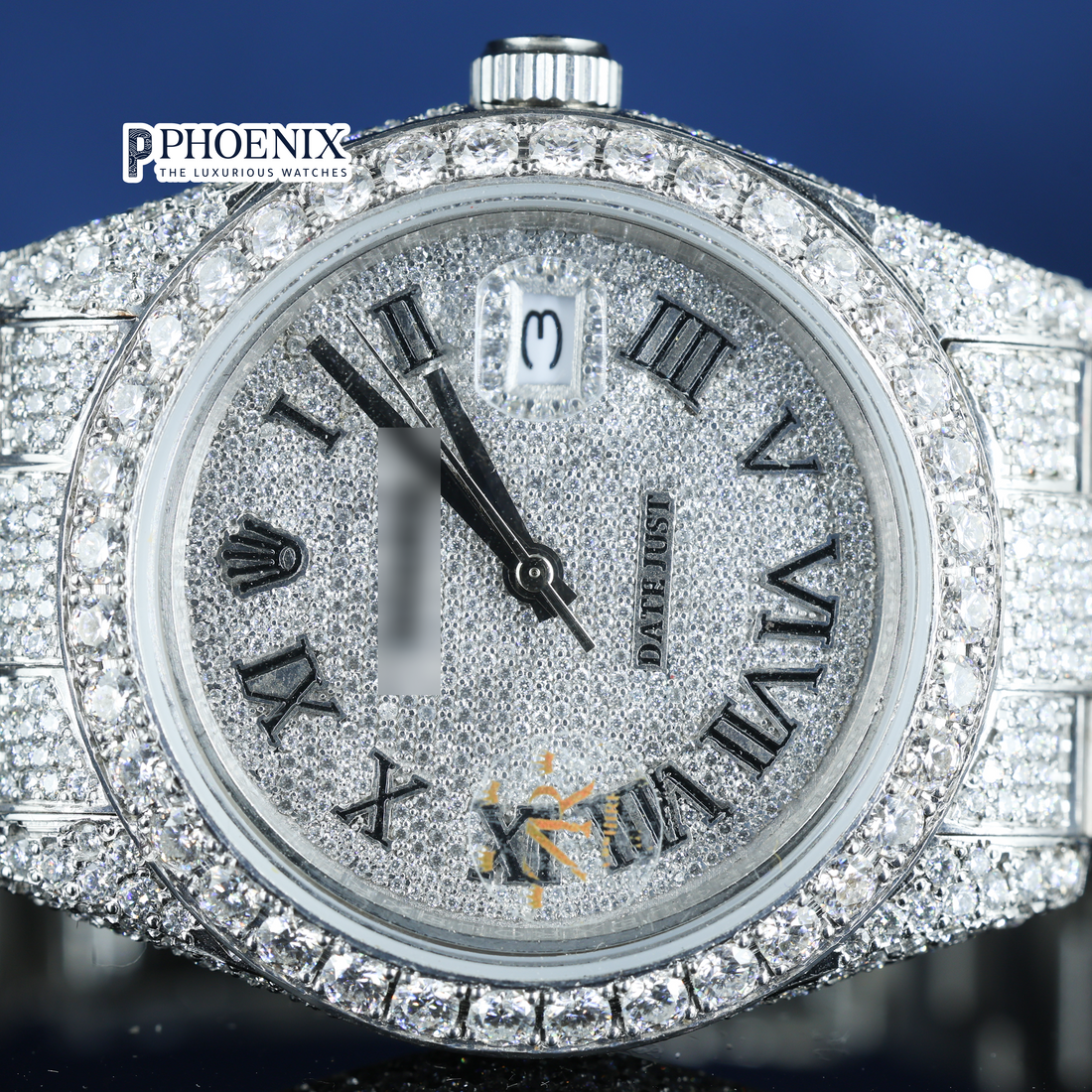 Rolex Roman Numerals Dial Full Iced Out Royal Link Strap Moissanite Watch