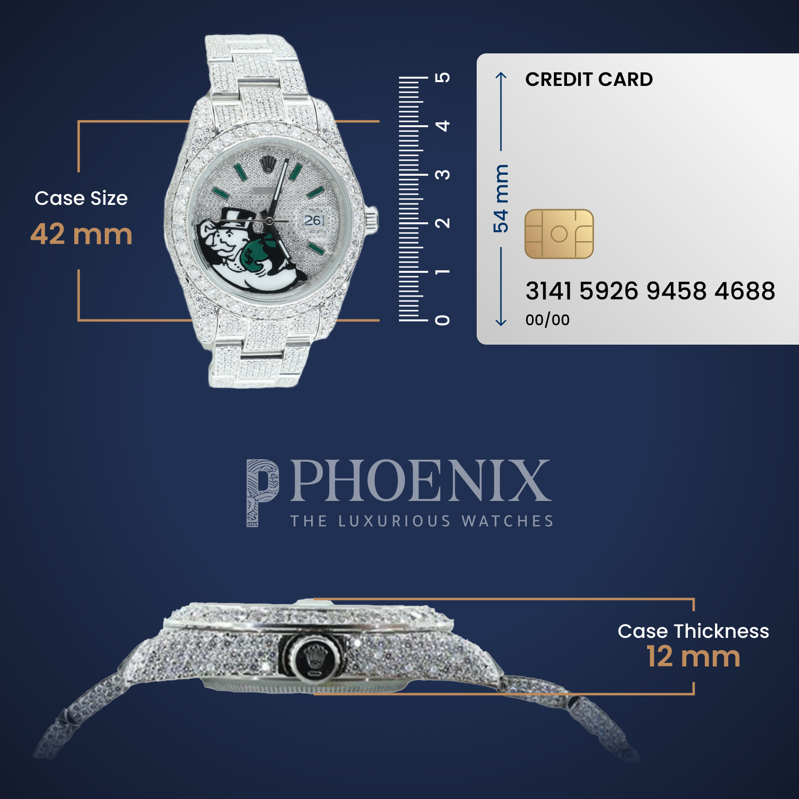 Rolex fully-diamond studded Arabic Numerals Dial Full Iced Out Moissanite Watch