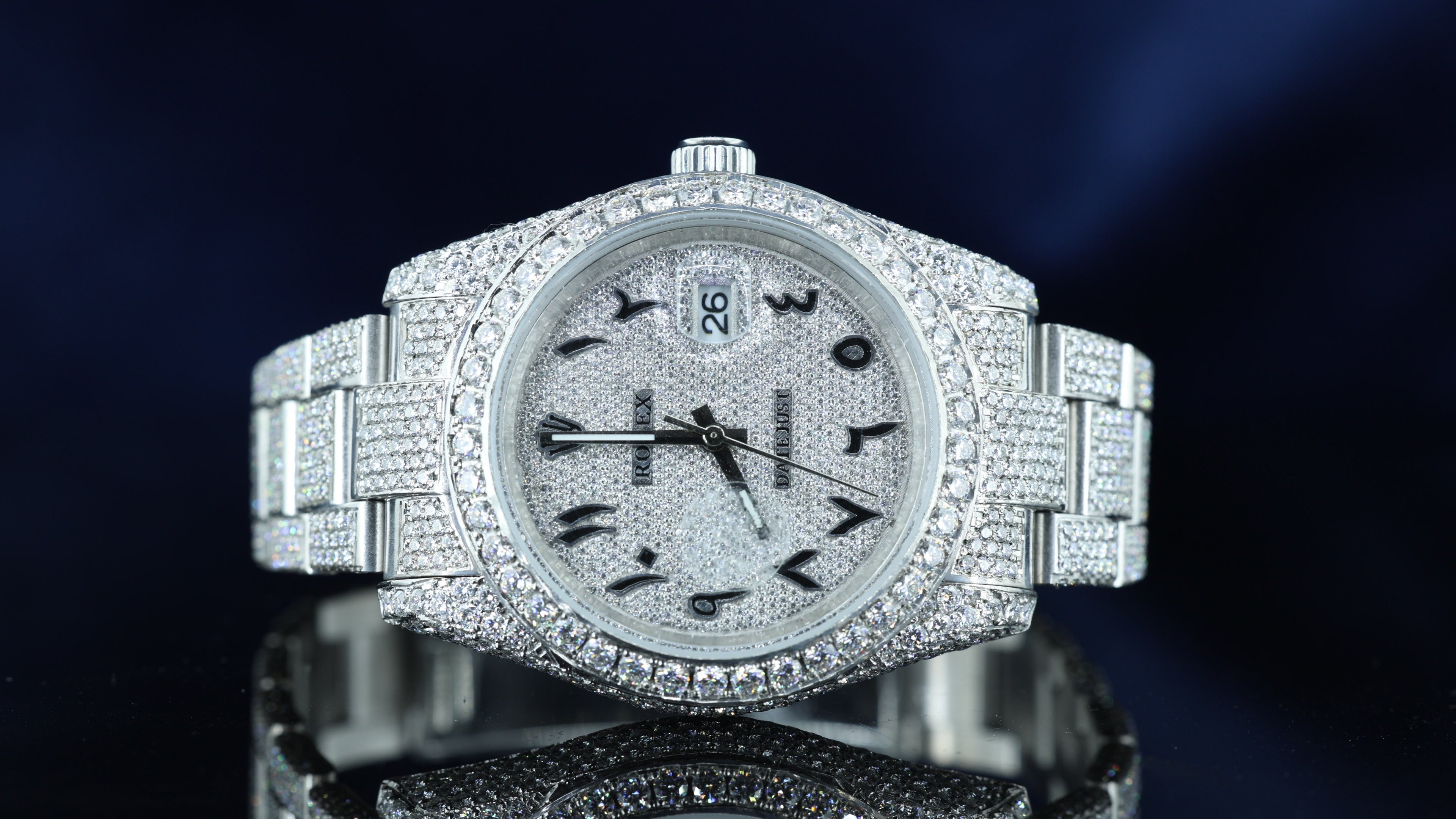 Rolex fully-diamond studded Arabic Numerals Dial Full Iced Out Moissanite Watch