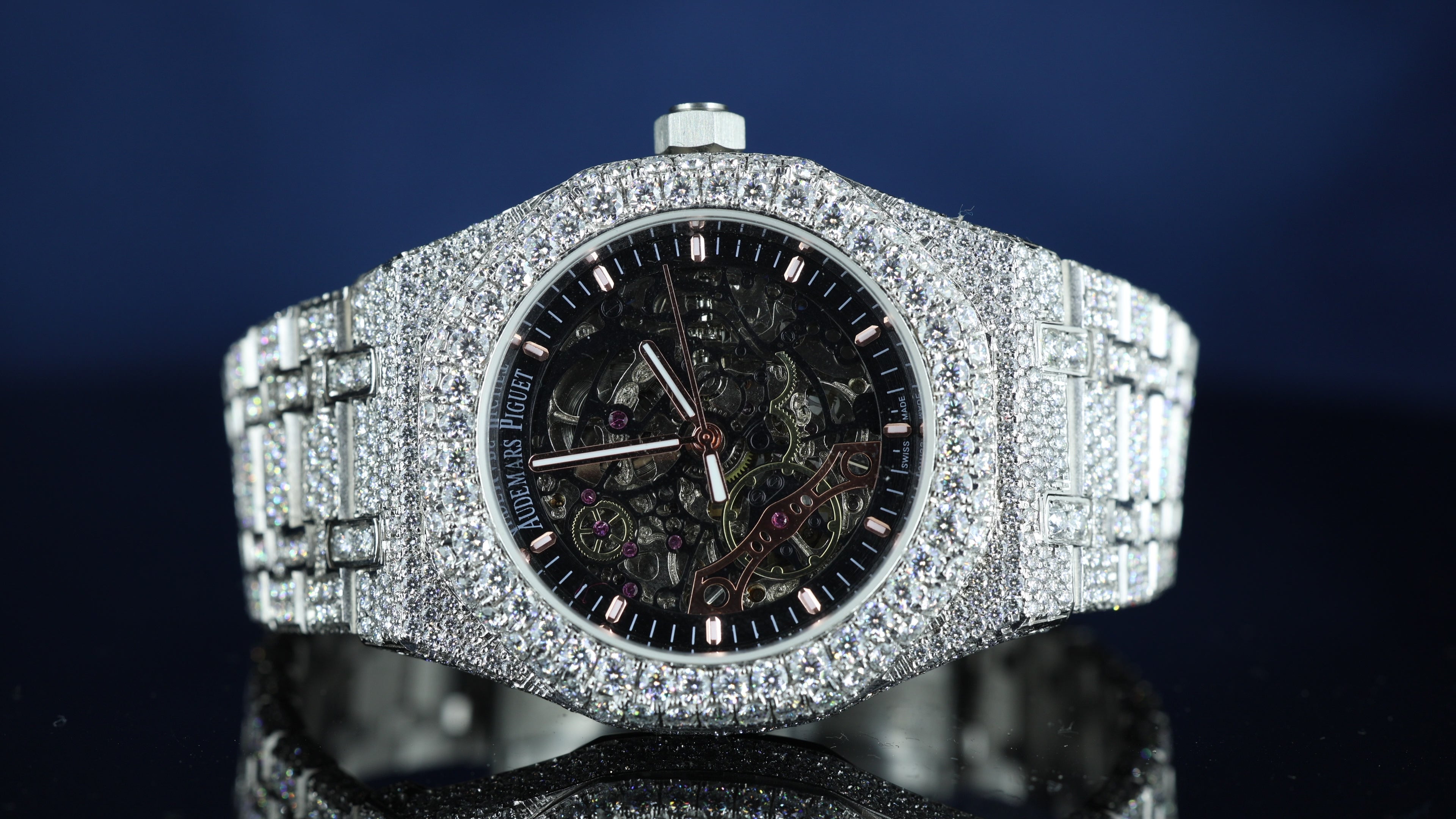 AP Skeleton Black Dial Full Iced Out Mossainite Diamond Watch